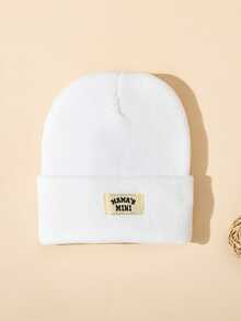 1pc Newborn Baby Solid Color Letter Mini Casual Beanie Hat, Simple Knit Warm Comfortable Sleeping Cap, Windproof Winter Outdoor Hat, Autumn/Winter