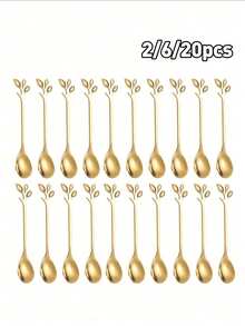 2pcs/6pcs/20pcs Stainless Steel Leaf Shaped Coffee/Tea/Dessert Spoons Shaped Coffee Stirring Spoon, Dessert Spoon, Suitable For Kitchen, Restaurant, Afternoon Tea, Wedding And Party Spoons,Kitchen,Christmas Gift - Multicolor - View 1