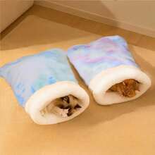 1 pieza Bolsa de dormir para gato con túnel perforable, cama de mascotas semi-cerrada para todas las estaciones, universal, Bolsa de dormir cómoda para gatos, Bolsa de dormir de invierno para gatos, Bolsa de dormir cálida y cómoda para gatos - Bolsa de dormir semi-cerrada de felpa suave - Para gatos en interiores y casas para gatos