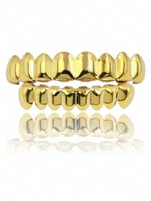 1 Set de Dientes Grillz de Metal Liso de 8 Dientes, Accesorio de Cosplay de Etapa Unisex