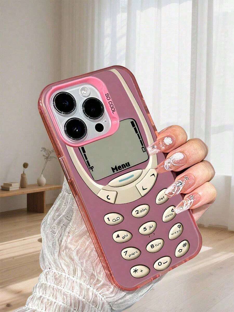 Pink Nokia Style Mobile Phone Case, Durable And Drop-Resistant Protective Case With Nostalgic Mobile Phone Pattern, For IPhone 17 16 15 14 13 12 11 X XS XSMAX Plus Pro ProMax Case - 粉色 - 查看 1