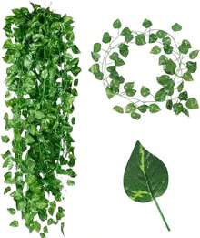 Decoración de Plantas Artificiales, Colgando Vegetación Vides Artificiales,Artificial Hiedra Guirnalda Plantas,Decoración de Casa de Pared Interior y Exterior,para Bodas,Jardines - 1 - Ver 2