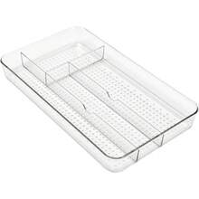 Small Cutlery Organizer Tray, 4-Compartment Utensil Drawer Divider, Black - Clear - 查看 2