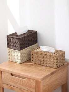 1pc Handmade Woven Tissue Box, Oriental Zen Minimalist Style For Living Room, Bedroom, Office Winter Decoration Style - Multicolor - View 3