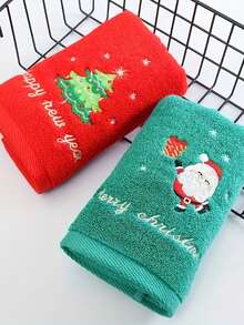 2PCS Christmas & New Year Towels Set, Holiday Themed Pure Bath And Face Towels, Soft Comfortable Absorbent Fabric, Perfect Gift, No Electricity Needed - Red & Green