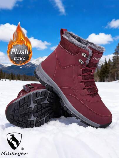 Thickened And Velvet-Lined Winter Women's Snow Boots, High-Quality Non-Slip Women's Hiking Boots. 2025 New Design, Large-Size Shoes, Non-Slip Hiking Shoes, Combat Training Boots For Women, Autumn And Winter Outdoor Hiking Boots, Outdoor Sports Casual Shoes, Women's Cycling Boots Suitable For Cold Autumn And Winter Weather. Sizes 36-44 (Asymmetrical Pattern)