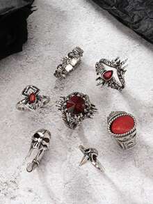 7 Pcs Exquisitely Gothic Antique Silver Vintage Vampire Bird Skull Spider Goth Gothic Rings Set For Women,Perfect For Parties, Celebrations, Holidays, Outings, And Everyday Wear. Random Styles Included. The Ring Size Runs Small (A Ring That Is Too Small Can Only Fit Over The Knuckle Of The Finger.)