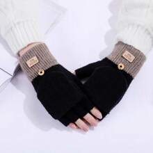 1 Pair Casual Street Style Half Finger Flip-Top Gloves, Warm Knitted Touchscreen Gloves For Cycling And Outdoor Activities - Half-finger Flap Gloves - View 4