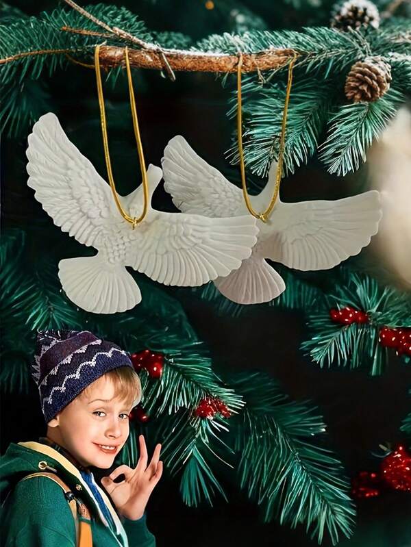4pcs-Charming "Home Alone" Ornaments, Resin Material, Peaceful Doves, Ideal For Mother'S Day, Birthday, Graduation, Christmas Gifts, Suitable For Various Holiday Decorations, Festive Home Accents|Charming Design|Durable Resin,Christmas Decoration For Tree, Christmas Tree Decoration