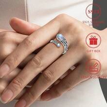 S925 Sterling Silver Moonstone Women's Ring Low Allergy Spoon Ring Victorian Vintage Style Adjustable Butterfly Thumb Jewelry Daily Party Holiday For Loved Ones Box - Bạc - Xem 2