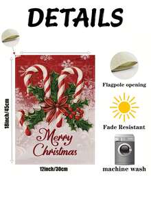1 pièce Drapeau de jardin Candy Cane de Noël joyeux (mât de drapeau non inclus), bannière de cour double face avec houx et baies festives, design résistant à la décoloration, décoration saisonnière d'extérieur/intérieur pour jardin, patio ou maison, décorations de Noël d'extérieur, décoration de patio, design de paysage enneigé