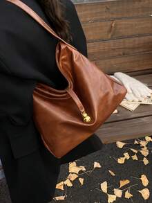 Fashionable New Women's One Shoulder Crescent Bag, Retro Tote Bag, Minimalist Chic Solid Color PU Leather, Versatile For Travel, Shopping, Commuting, Elegant Handbag