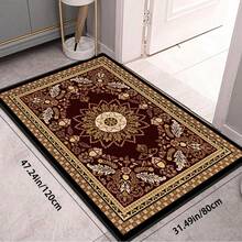 1pc Elegant Mandala Flower Pattern Large Area Mat - Soft, Dust-Proof, Machine Washable, Anti- Mat For Living Room, Bedroom, Or Dining Area, Rich Reddish-Brown With Golden Accents, Intricate Floral Design, Perfect For Banquet Or Game Room Decor, Soft Polyester Mat Christmas Decor Kitchen Rug