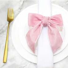 Novo anel de guardanapo de mesa com laço rosa e fita de seda, feito à mão para o Natal, Dia dos Namorados, casamento, aniversário e festa, anel de toalha de mesa para decoração de mesa