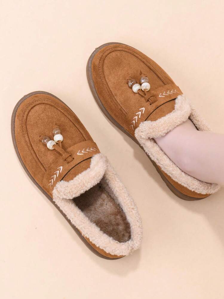 ソリッドカラー ソフトソール ファー裏地 暖かい スリッポン 防寒 滑り止め快適なファーブーツ、冬の新作 - キャメル - 見る 2