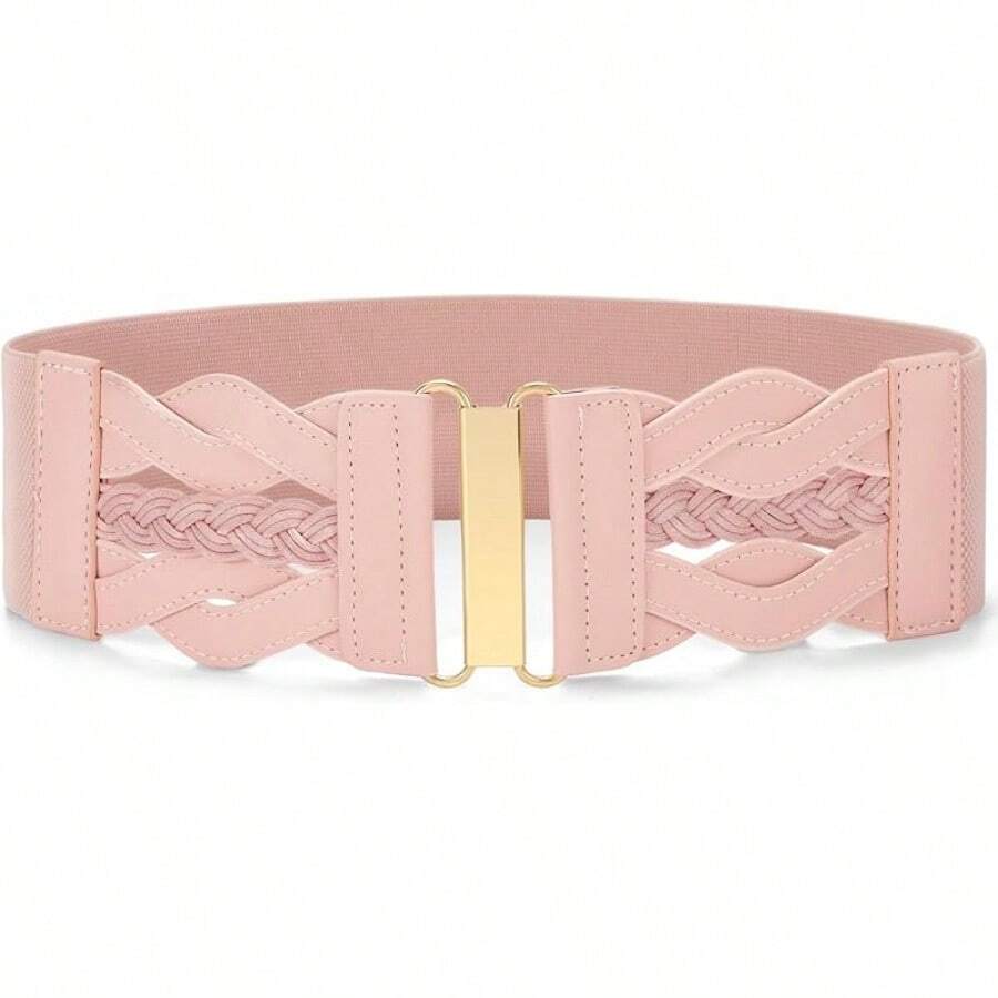Vintage Stretchy Wide Elastic Belt With Gold Buckle For Women - 粉色 - 查看 1