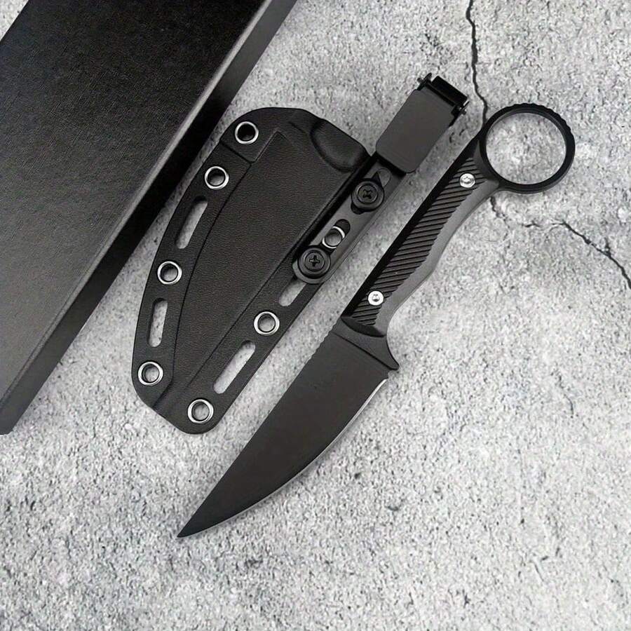 MKC Fixed Blade Knife Camping Outdoor Survival Straight Knife EDC Mountaineering Hiking Jungle Multi-Purpose Tool With K Sheath - Black - View 1