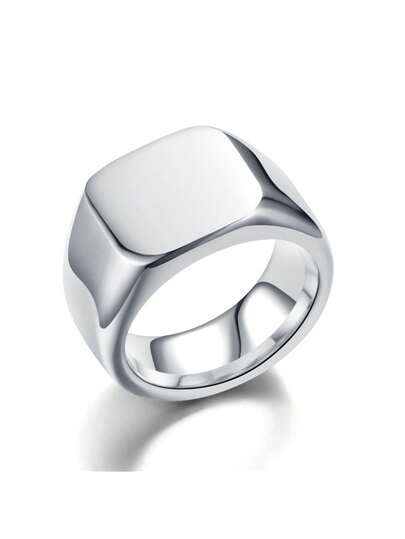 1 pièce d'anneau carré minimaliste en acier inoxydable brillant, anneau carré asymétrique lourd, bijou en métal dominateur pour hommes qui ne se décolore pas, convient pour le port quotidien des hommes. Il peut y avoir de légères différences de couleur, veuillez vous référer au produit réellement reçu pour plus de précision.