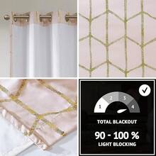 Cortina de ventana con diseño inteligente Raina, estampado metálico de bloqueo total, panel de cortina con ojales, aislante térmico, bloqueador de luz para dormitorio, sala de estar y residencia, 50x84, gris/plata - Rubor/Dorado - Ver 8