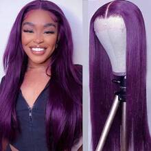Aubree Glueless Lace Front Wig - Dark Violet Purple Silky Straight Synthetic Hair | Heat Resistant, Pre Plucked  Hairline | Ready-To-Wear For ,21680692 - 紫色 - 查看 2