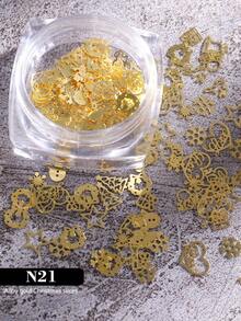 1盒冬季聖誕美甲裝飾，金色金屬箔片、雪花、雪人、聖誕花環、愛心、襪子圖案美甲配件與工具，DIY優雅美甲裝飾技巧，美甲沙龍用品美甲飾品 - 金色 - 查看 11