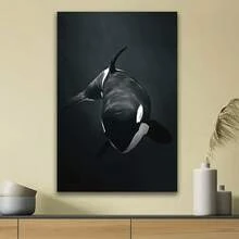 1pc Framed Orca (Killer Whale) Painting - Modern Black And White Marine Wildlife Canvas Poster, Minimalist Ocean Decor For Living Room, Bedroom, Office - Easy To Hang Framed Needed, Ocean Theme Decor, Bedroom Artwork, Bold Contrast Art, Striking Imagery - Black - View 4