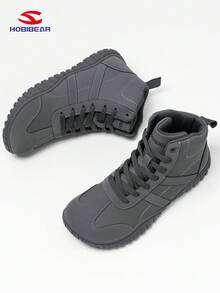 HOBIBEAR Microfiber Leather Sneakers For Boy And Girl, Zero Drop Barefoot Shoes, Mid-Top, Thick & Wide, Comfortable Nordic Walking Shoes, Soft Rubber Sole, German Training Shoes, Suitable For Teenagers And Outdoor Hiking, Autumn/Winter - Grey - View 4