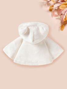 象牙色仿毛皮斗篷，可爱公主风连帽耳朵装饰防风斗篷上衣，柔软保暖开衫，宽松蝴蝶结外套，适合新生儿，舒适百搭，适合0-1-2-3岁、6-9个月的宝宝，适合户外、休闲、保暖、派对、节日礼物 - 白色 - 查看 2