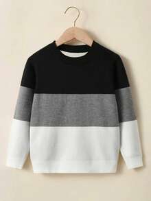 Áo len dệt kim sọc tương phản Collegiate, phù hợp cho mùa thu đông, bé trai - màu đen - Xem 1