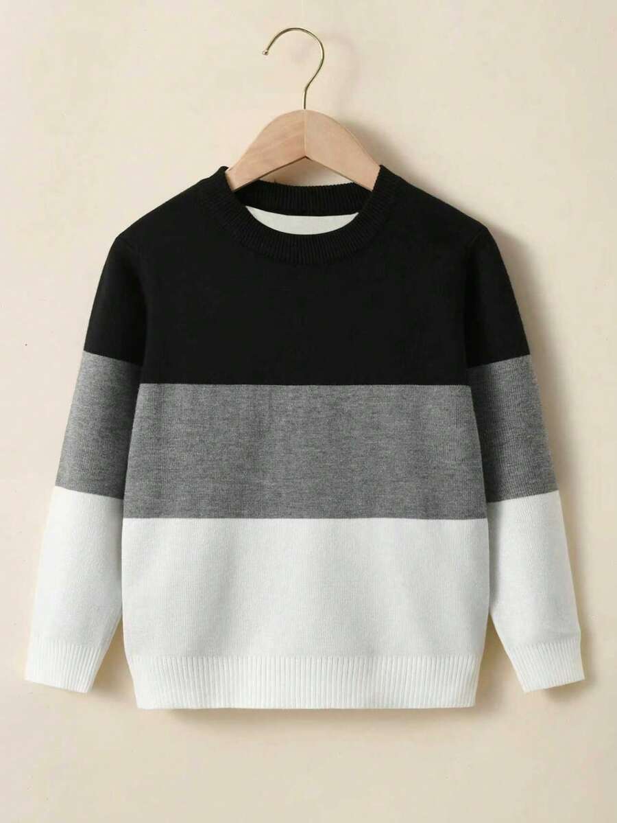 Áo len dệt kim sọc tương phản Collegiate, phù hợp cho mùa thu đông, bé trai - màu đen - Xem 1