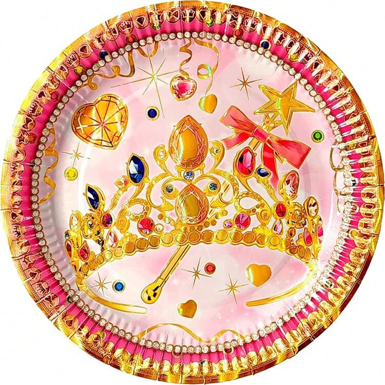 50 Pz Plato Pastelero de Cartón Premium Happy Birthday Hb Negro Confeti Oro - Corona Princesa - Añade 2