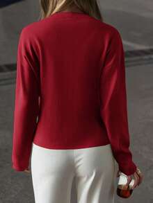 Áo khoác cardigan dài tay cài cúc màu nâu Live To Mo, phong cách Y2K thường ngày. Thích hợp cho ngày Valentine, đi chơi và mặc hàng ngày. - Đỏ - Xem 2