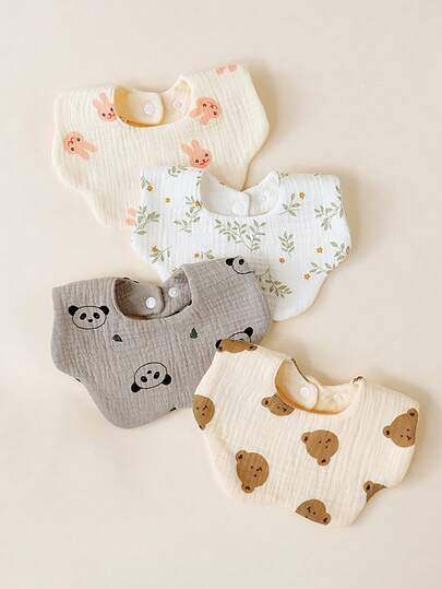 婴儿棉纱围兜，A级透气棉纱拍嗝巾，新生儿花瓣形防吐奶围兜