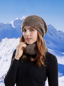 Women's 3 PiecesHat, Scarf And Gloves Set / 2-Piece Hat And Scarf Set / Single Women's Knitted Beanie Hat With Ear Warmer, Autumn/Winter Valentines Gift - Khaki - View 16