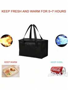 1 peça/2 peças Bolsa Térmica Reutilizável para Almoço, Caixa de Almoço com Capacidade Grande de 11,0*6,69*5,51 Polegadas, Bolsa à Prova de Vazamentos para Escritório, Trabalho, Escola, Praia ou Acampamento ao Ar Livre, Sacola de Compras com ZípTopo Topo - Preto - Visão 7