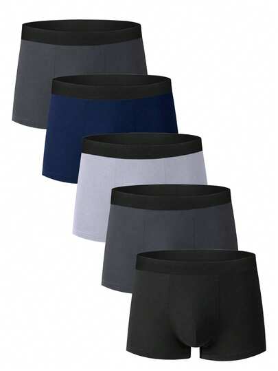 5pcs Men's Breathable Boxer Briefs, Plus Size Men's Underwear
