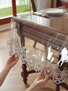 1pc Table Cover, PVC Tablecloth, Waterproof And Oil-Proof Table Cover, Non-Slip Lace Border Table Cover, Dust-Proof Dining Mat For Kitchen, Restaurant, Party Decor, Home Supplies