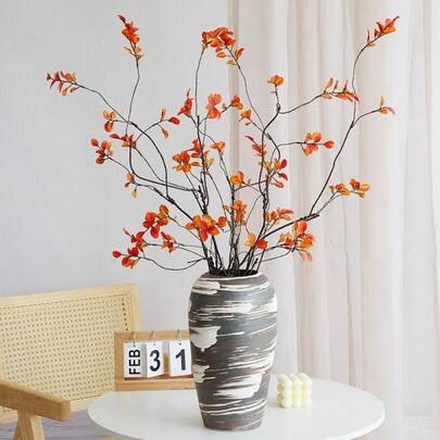 3 Pieces, Artificial Banyan Leaves, Long Stems - Great For Flower Arranging, Home Office - Can Be Used As Vase Fillers And Bouquets - Perfect Home Decor, Office Decor, Mother's Day Gift, Valentine's Day, Easter Gift Decoration, Various Table Decorations