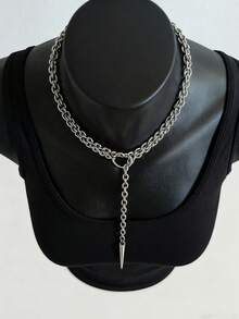 朋克耳钉项链，哥特式珠宝，蝙蝠，夸张，嬉皮，Y2K，夜店，O 形环，设计感，男女颈链 - 銀色 - 查看 4