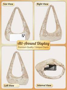 Women Fashionable Metal Backpack Underarm Bag High-End Shiny Party Nightclub Shoulder Bag Banquet Evening Dress Bag Rhinestone Aluminum Sheet Clutch Party Evening Bag, Perfectly Matching With New Years Outfit, Excellently Matching With Party Dresses For Women, Essential Wedding Items,Perfectly Matching With Graduation Dress, Prom Dresses Shimmering Aluminum Clutch, Dazzling Ladies' Evening Clutch,Sequin-Studded Fashionable Ladies' Underarm Bag, Retro Shoulder Bag,Gold Foil Evening Clutch With Diamond Embellishments, Glamorous Socialite Underarm Handbag, Perfect For Everyday Wear, Formal Dinners, Romantic Dates, Christmas, New Year Celebrations, And Various Occasions.Christmas Thanksgiving Festival Cyber Monday Holiday Gift Velvet Party New Year Winter Snow End-Of-Year Stocking Stuffers Christmas Gifts - 多色 - 查看 7