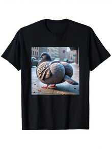 Camiseta con estampado de meme de paloma "Brainrot" - Suave 100% algodón, camiseta gráfica casual para hombres y mujeres, tela ligera y transpirable, ajuste regular, diseño urbano humorístico, lavar a mano o limpiar en seco, camiseta para todas las estaciones, moda urbana, tejido duradero - Negro - Ver 1