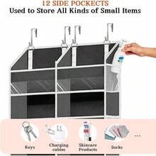 Organizador sobre la puerta, 6 niveles, extragrande detrs de la puerta, almacenamiento de 12 compartimentos, capacidad de peso de 80 libras, organizador de almacenamiento para colgar con ventana - 6 niveles - Gris - Ver 6