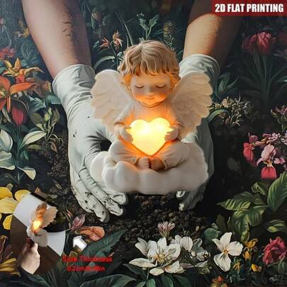 Ángel de luz eterna acrílico de jardín plano 2D, montaje en tierra vertical, resistente a la intemperie 16 cm x 29,2 cm, para decoración de duelo y cementerio, decoración del Día de la Madre, decoración para exteriores, sin necesidad de electricidad, adecuado para todas las estaciones, 1 pieza, 2D plano