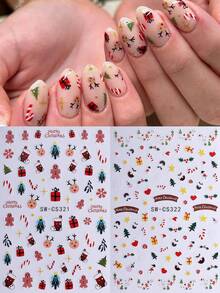 2 pezzi Adesivi per unghie a tema natalizio, decorazioni 3D per unghie fai-da-te con disegni di Natale, uomo pan di zenzero, cervo, calzino regalo, fiocchi di neve, albero di Natale, decalcomanie per manicure francese per unghie di Capodanno