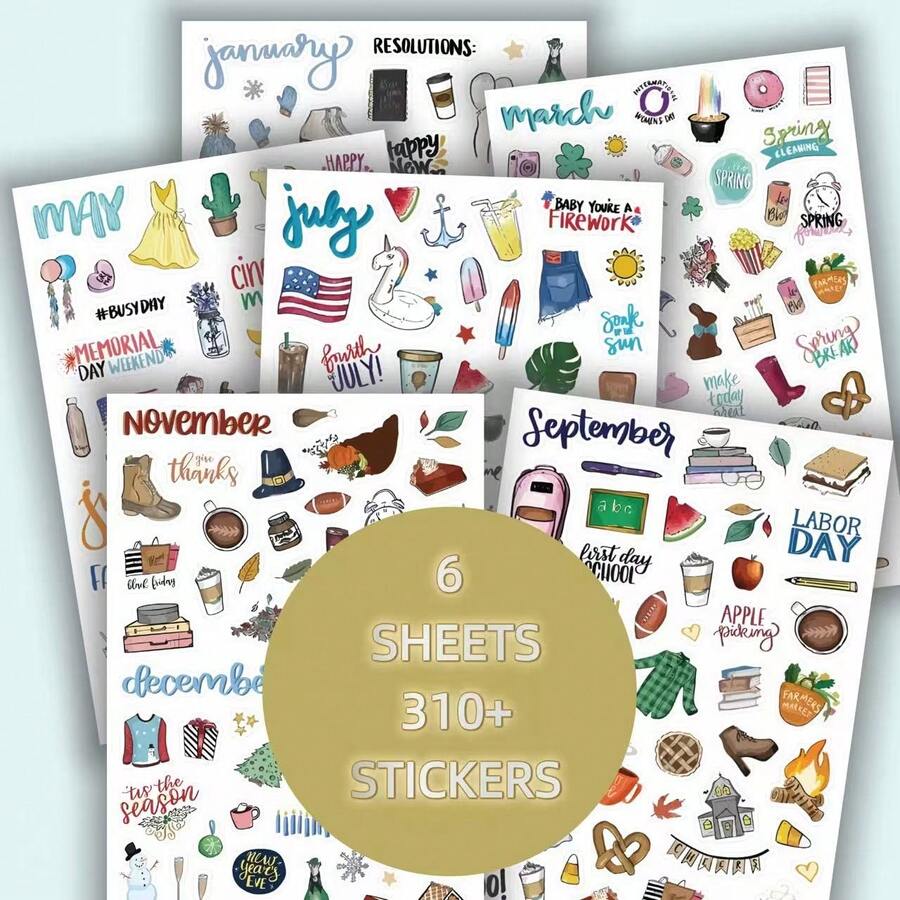 Pegatinas Decorativas/Pegatinas de Planificación Estacional de Vacaciones - Pegatinas de Planificador Diario - Varias Pegatinas Adecuadas para Decoración, Planificación, Scrapbooking, Diario Estético y Diario de Chatarra Suministros Escolares - Mezcla de colores - Ver 1