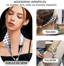 Bufandas para Bolsas, Bufanda Cuadrada de Seda para la Cabeza para el pelo para Mujer, Bufandas, Cuello, Bufandas a la Moda Collar, Pañuelo para la Cabeza 3 en 1 - Blanco - Ver 5