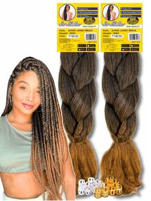 Kit 2 Cabelo Super Jumbo Tranças Box Braid Ser Mulher + Anéis - Dark Brown - Visão 1