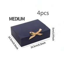 4pcs Navy Blue Covered Gift Boxes, Blue Kraft Paper Gift Boxes With Satin Ribbon, Suitable For Bridesmaids, Proposal, Weddings, Packaging, Gifts, Birthdays, Cupcake Boxes, Valentine's Day Gift Boxes