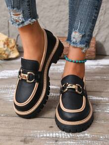 Mocassins à semelle épaisse style preppy pour femmes grandes tailles, convenant aux sports, à la tenue décontractée et à l'usage intérieur