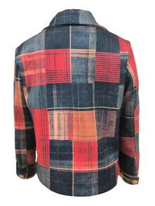 1 pieza Chaqueta casual con botones y estampado a cuadros aleatorio para mujer - Manga larga, cuello de solapa, bolsillos, apta para todas las estaciones, uso casual, hogar, diario, vacaciones, viaje